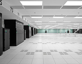 A White Room With Black Server Cabinets on the Side